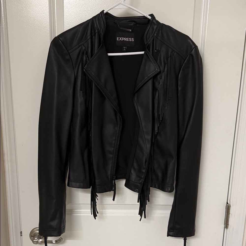 Express Black Leather Jacket with Fringe